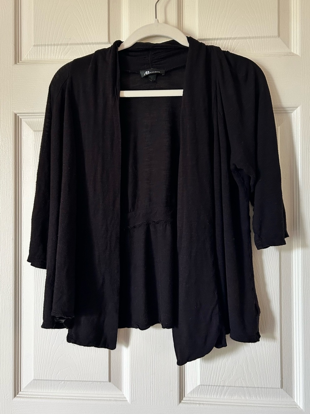 🌸 AB Studio Black Open-Front Draped Cardigan – Size Large